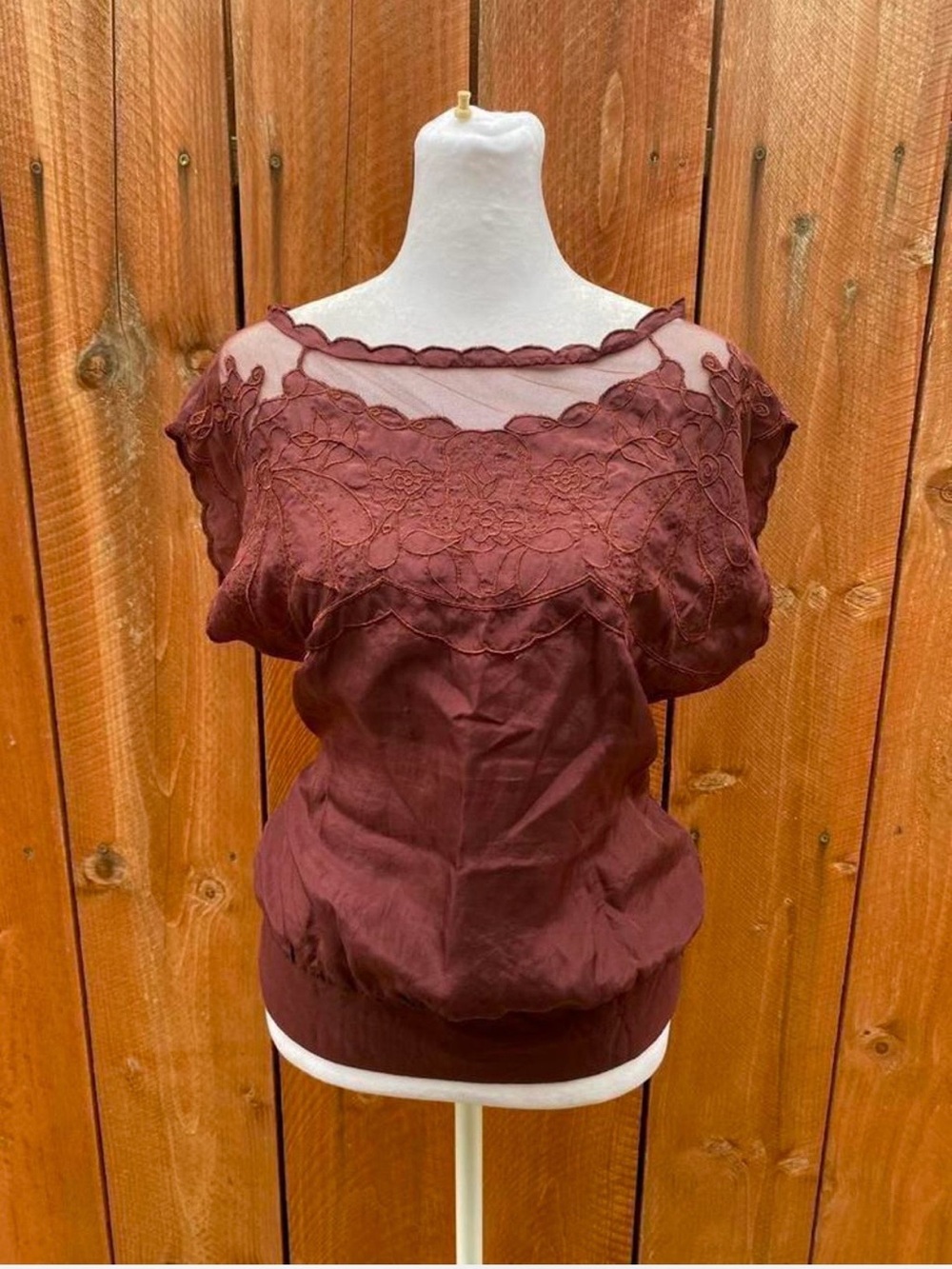 Vintage Solitaire 100% Silk Blouse In Burgundy